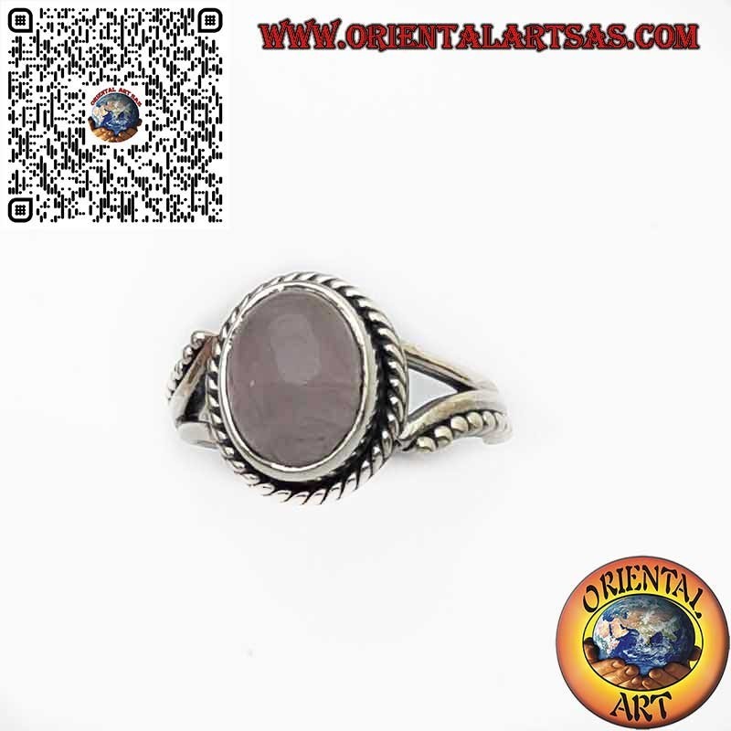 Anillo Plata 925 Cuarzo Rosa Natural Oval Trenza | Diseño Único