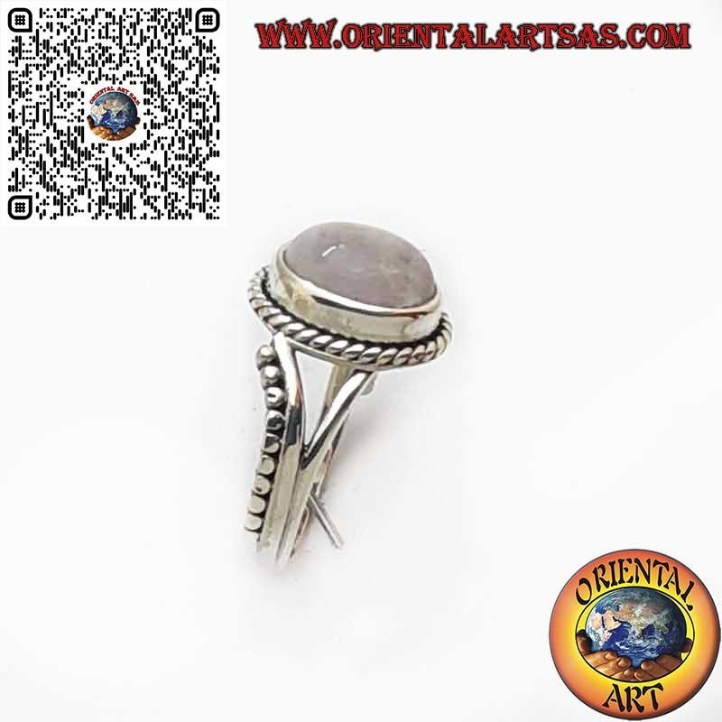 Anello Argento 925 Quarzo Rosa Naturale Ovale Treccia | Elegante