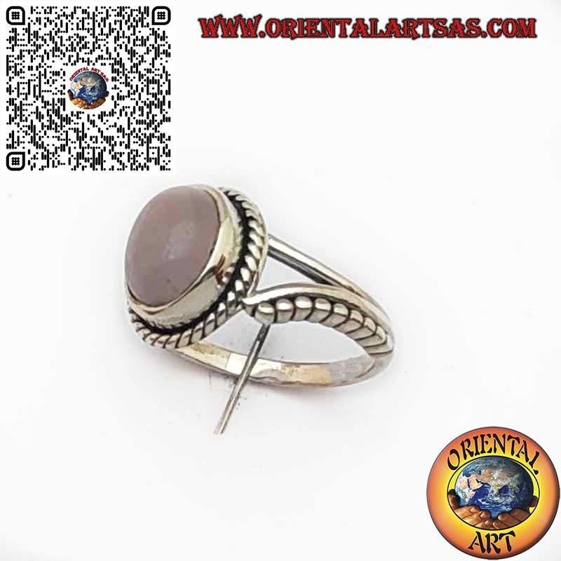 Bague Argent 925 Quartz Rose Naturel Ovale Tresse | Design Unique