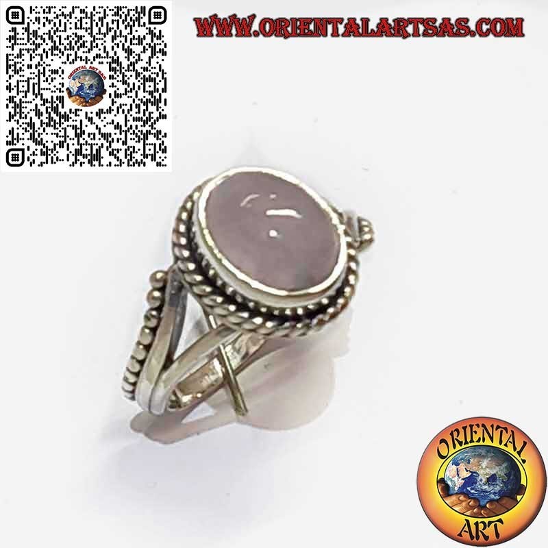 925 Silver Ring Natural Rose Quartz Oval Braid | Unique Design