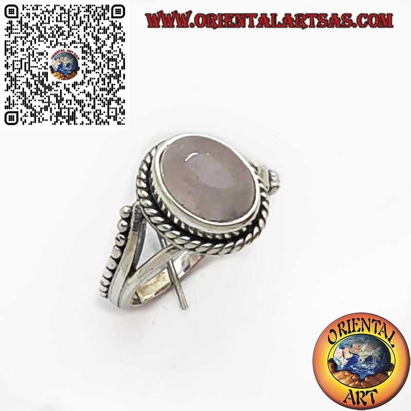 Anello Argento 925 Quarzo Rosa Naturale Ovale Treccia | Elegante
