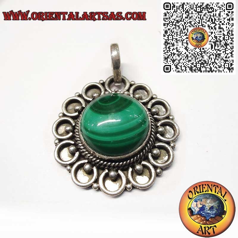Colgante de Plata con Malaquita Natural Redonda – Hecho a Mano