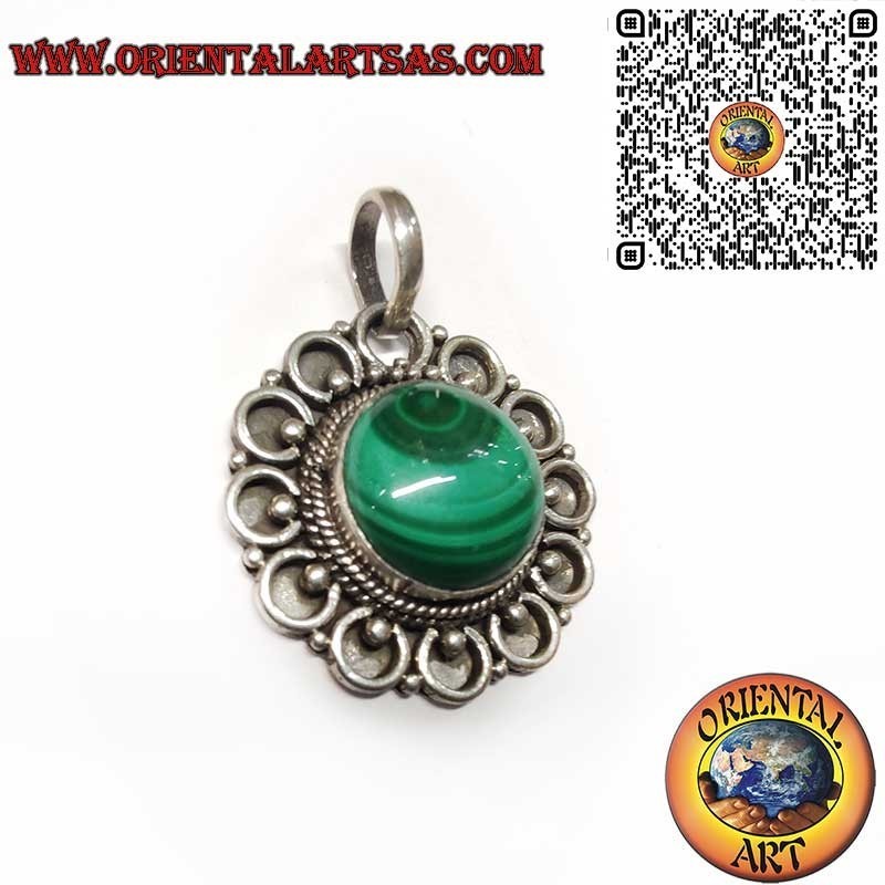 Colgante de Plata con Malaquita Natural Redonda – Hecho a Mano