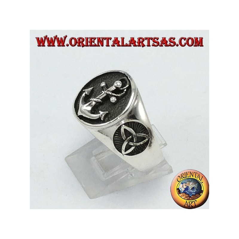 Bague en argent, ancre avec tyrone nœud