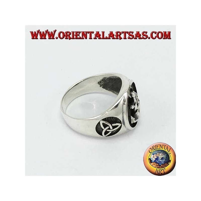 Silver ring, anchor with tyrone knot
