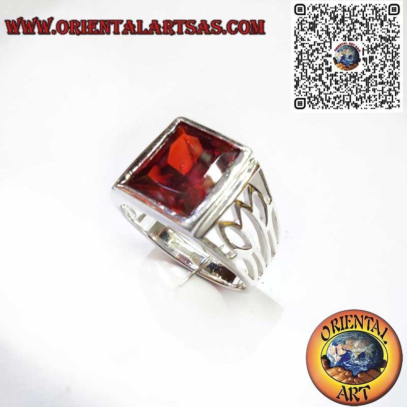 Bague Homme en Argent 925 avec Grenat – Design Élégant et Artisanal