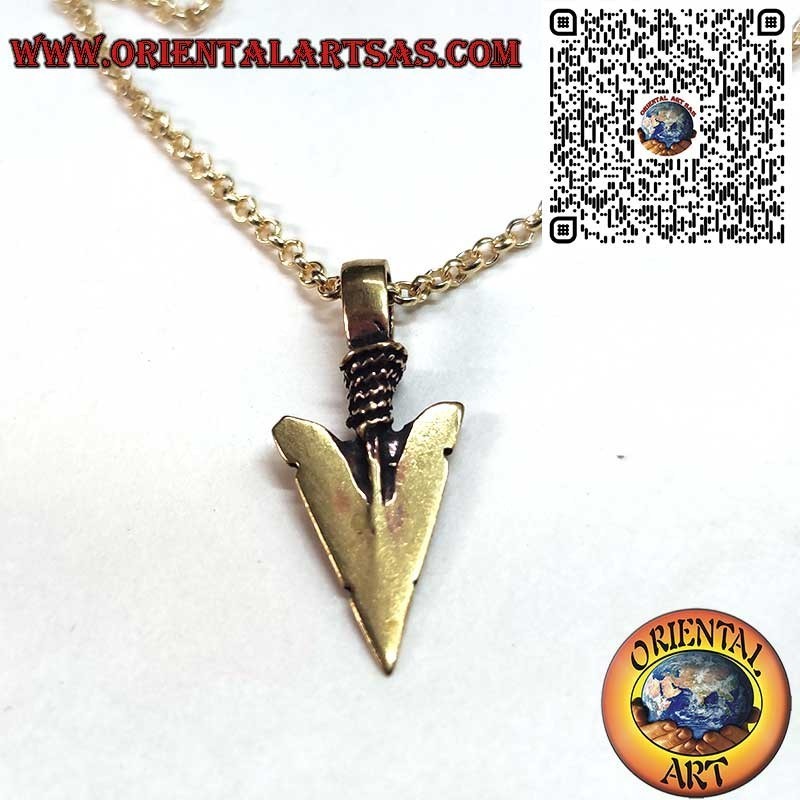 Colgante Punta Flecha Bronce, Cadena Acero Dorado – Amuleto Fuerza