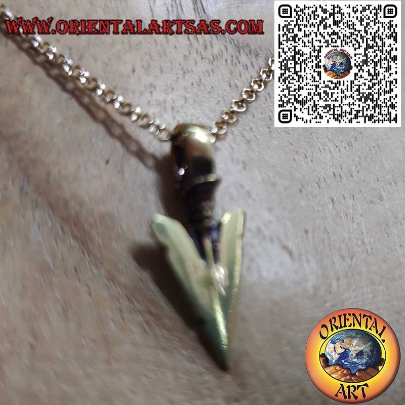 Colgante Punta Flecha Bronce, Cadena Acero Dorado – Amuleto Fuerza