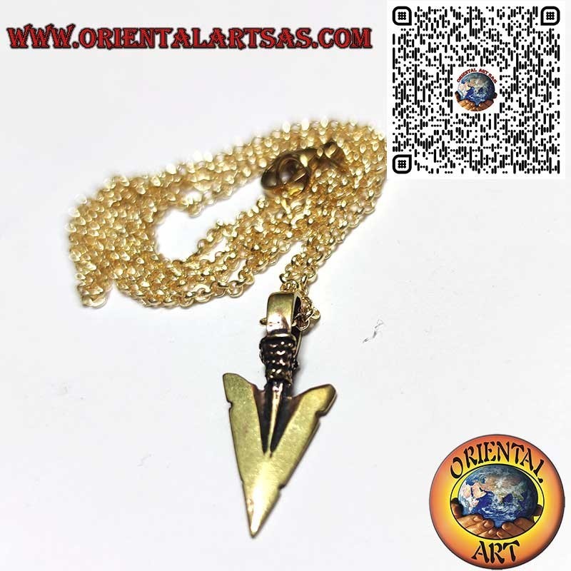 Bronze Pfeilspitze Anhänger, Gold-Stahlkette – Stärke Amulett