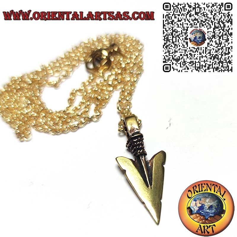 Bronze Pfeilspitze Anhänger, Gold-Stahlkette – Stärke Amulett