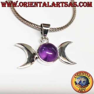Dreifaltigkeitsgöttin, Dreifache Kraft. Wicca-Amulett aus 925er Silber mit Amethyst für Intuition und spirituellen Schutz.