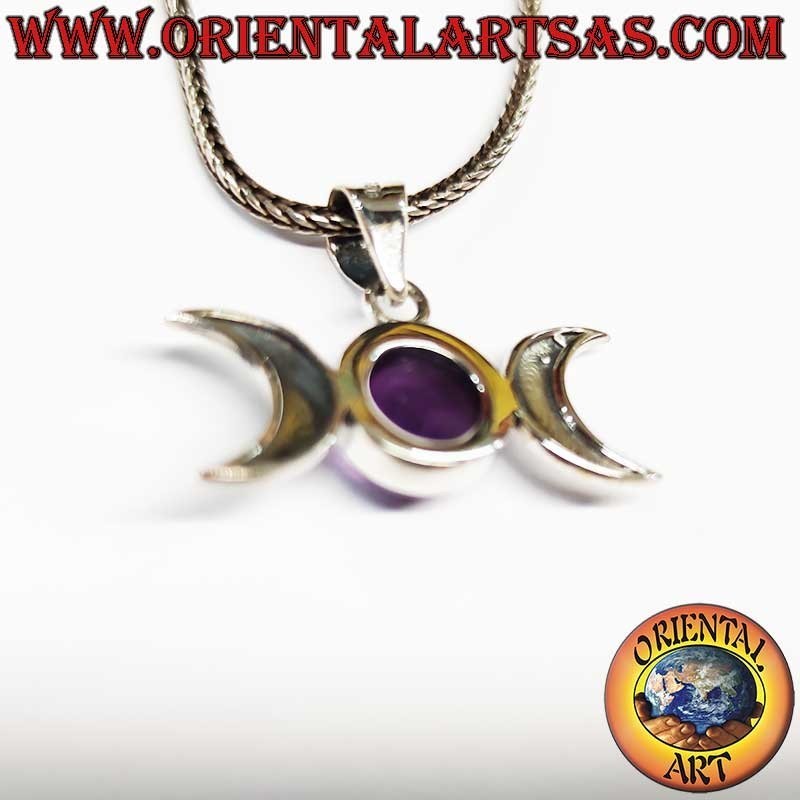 Dreifaltigkeitsgöttin Anhänger Silber 925 Zentral-Amethyst - Mondsymbol