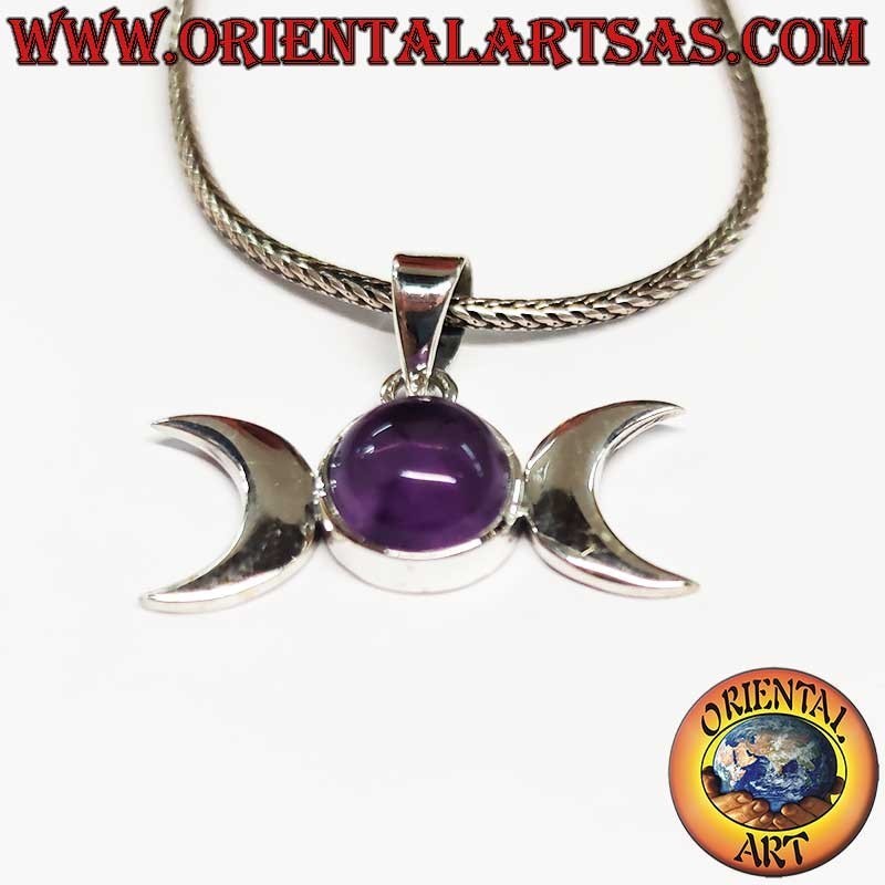 Pendentif Triple Déesse Argent 925 Améthyste Centrale - Symbole Lunaire