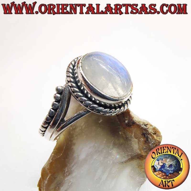 Anello Argento Pietra Luna Arcobaleno Ovale - Gioiello Iridiscenza