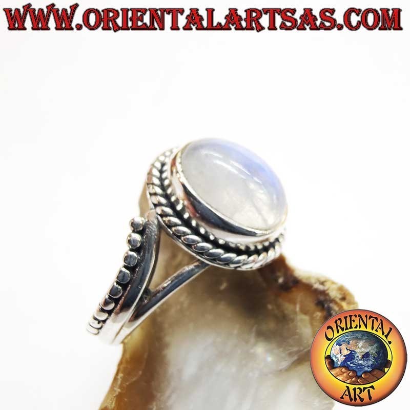Anillo Plata Piedra Luna Arcoíris Oval - Joya Iridiscencia