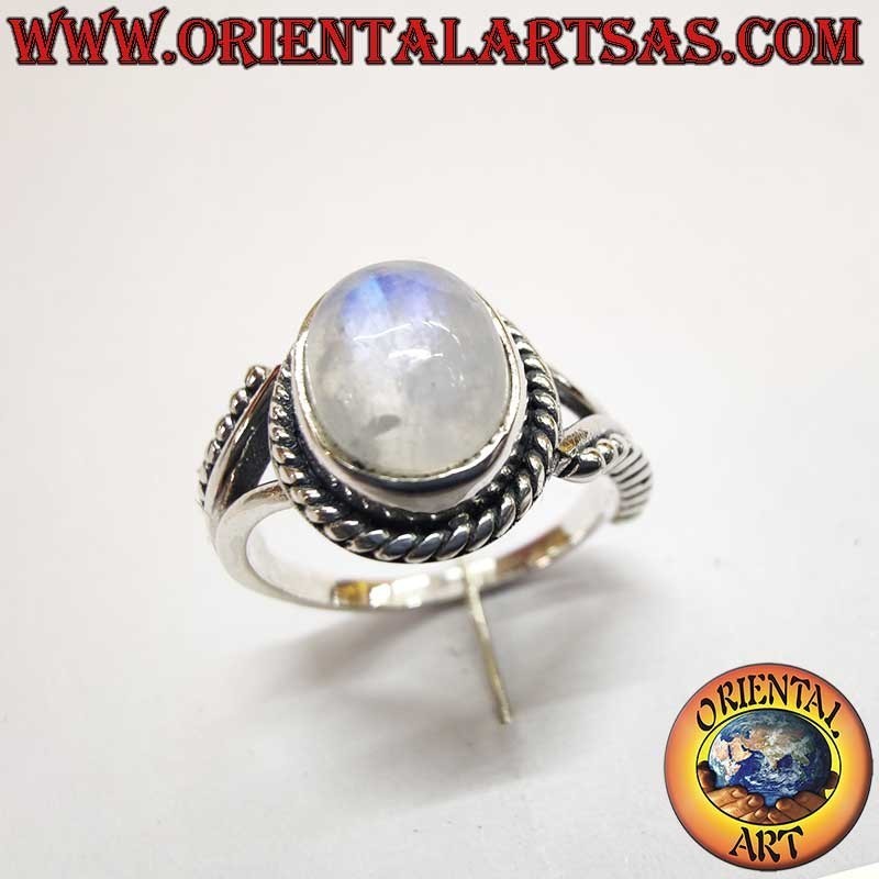 Anello Argento Pietra Luna Arcobaleno Ovale - Gioiello Iridiscenza