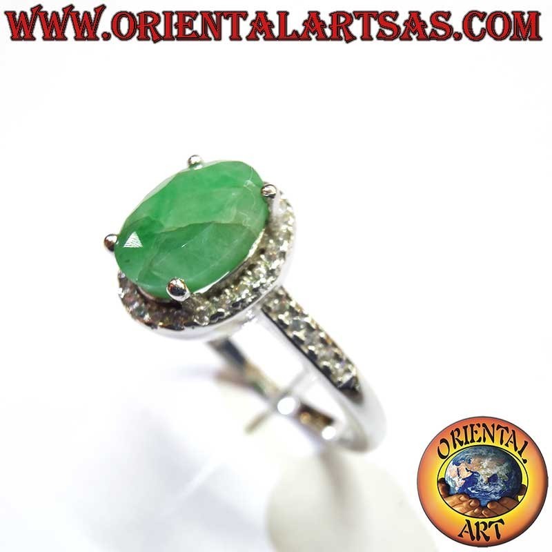 Anillo Plata 925 Esmeralda Natural Oval - Contorno Circonitas