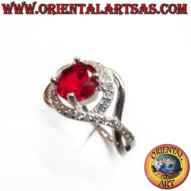 Silver 925 Garnet Zircon Ring - Asymmetrical Design