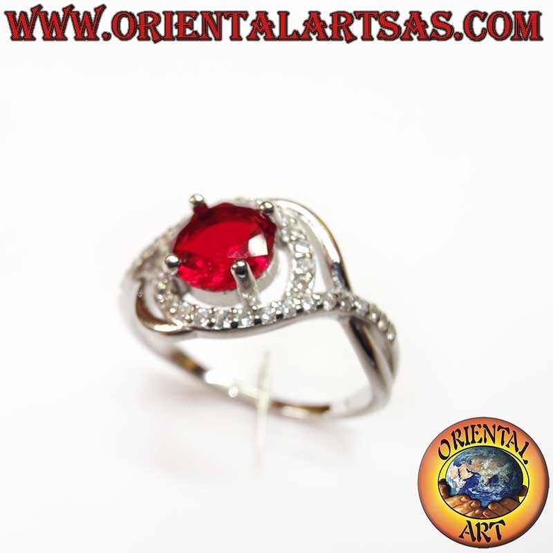 Silber 925 Granat Zirkonia Ring - Asymmetrisches Design