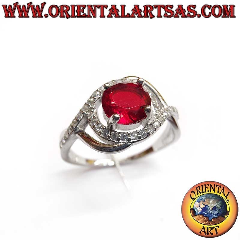 Silber 925 Granat Zirkonia Ring - Asymmetrisches Design