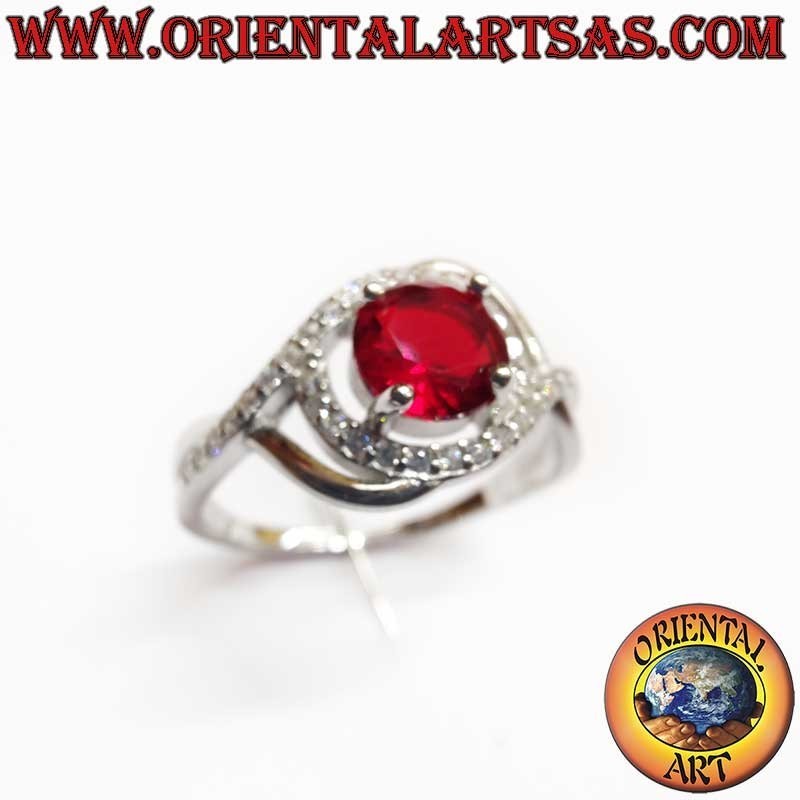 Bague Argent 925 Grenat Zircons - Design Asymétrique