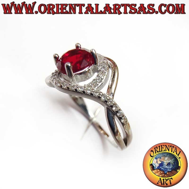 Silber 925 Granat Zirkonia Ring - Asymmetrisches Design