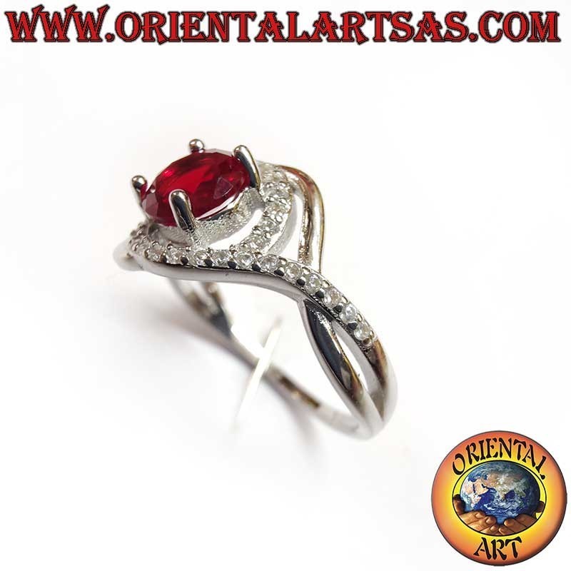 Bague Argent 925 Grenat Zircons - Design Asymétrique