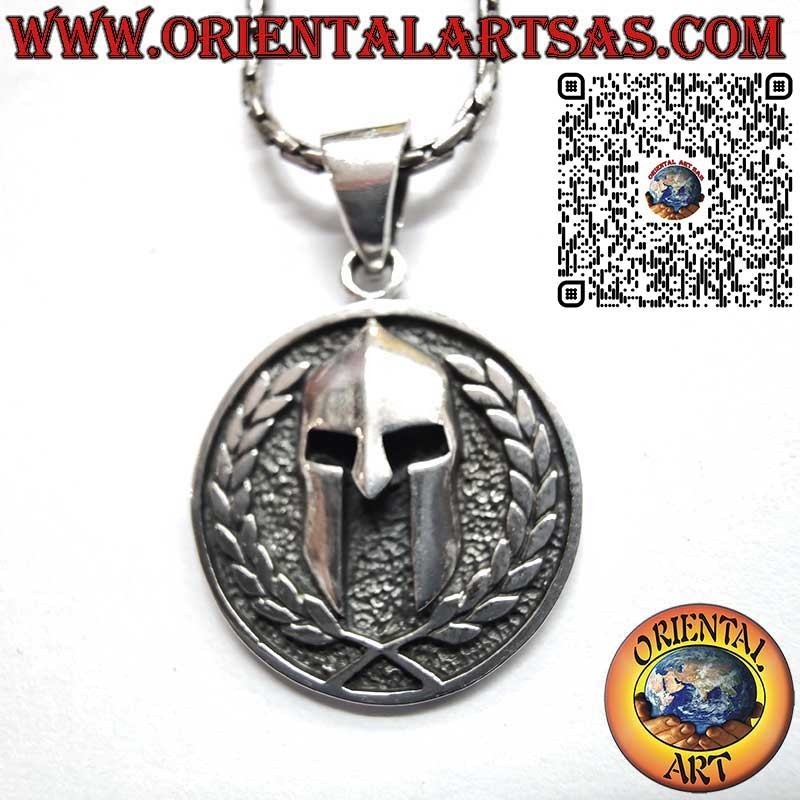 Anhänger mit spartanischem Helm und Lorbeerkranz aus 925er Silber – Symbol für Sieg, Mut, Ruhm und Weisheit