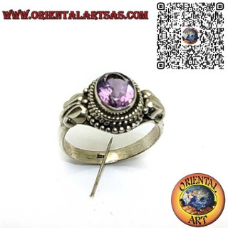Bague Argent 925 Améthyste Naturelle Ovale Facettée et Contour Tressé
