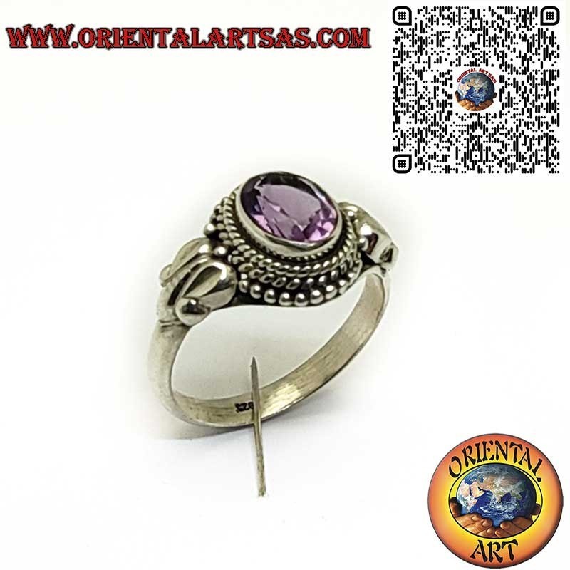 925er Silberring mit natürlichem ovalem Amethyst (A++) – Geflochtenes Design