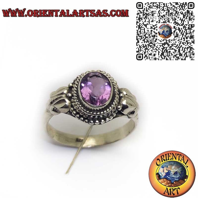 Bague en argent 925 avec améthyste ovale naturelle de qualité A++