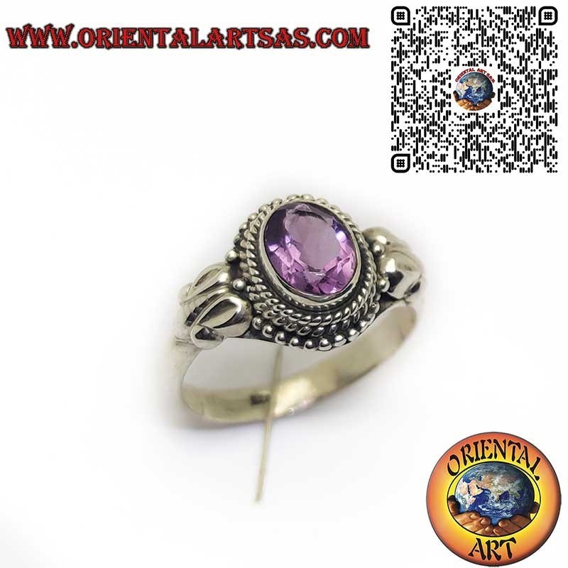 925er Silberring mit natürlichem ovalem Amethyst (A++) – Geflochtenes Design