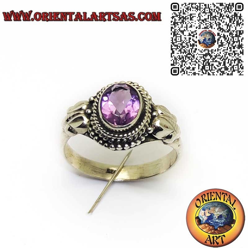 Bague en argent 925 avec améthyste ovale naturelle de qualité A++