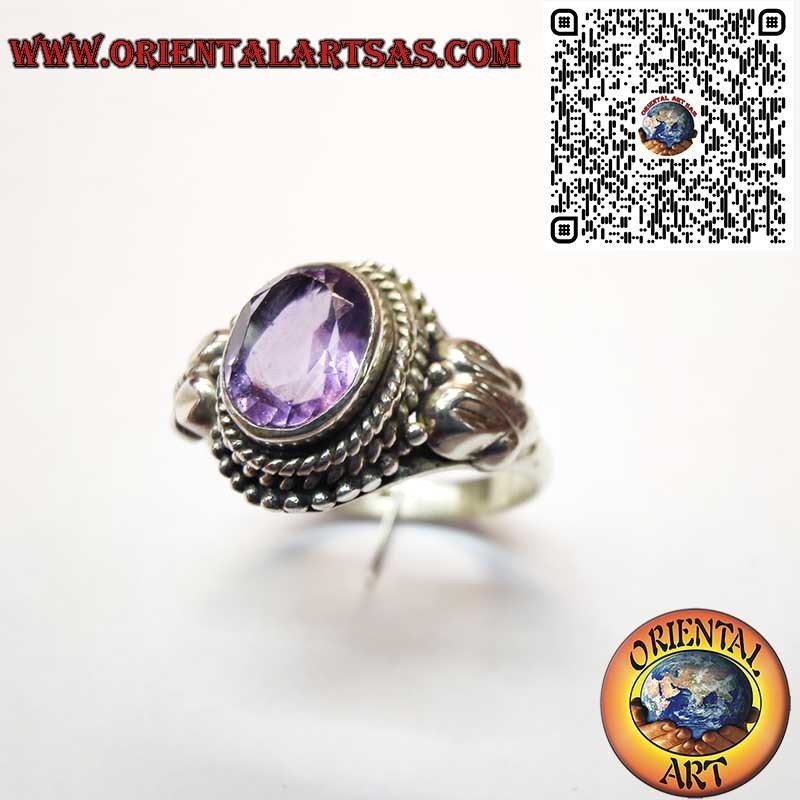 925er Silberring mit natürlichem ovalem Amethyst (A++) – Geflochtenes Design