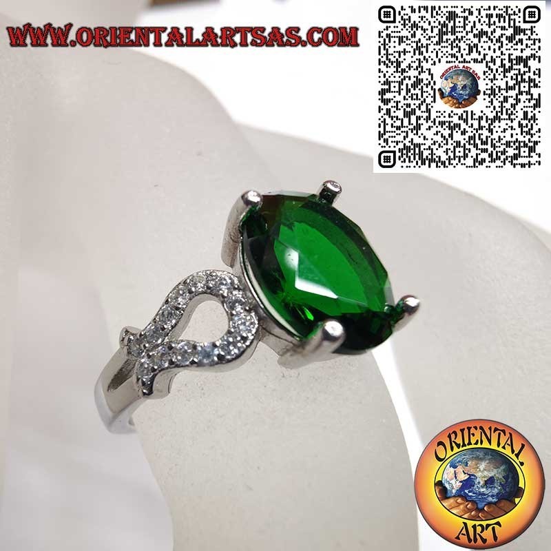 Anello Argento 925 Smeraldo Ovale Zirconi - Lusso Classico