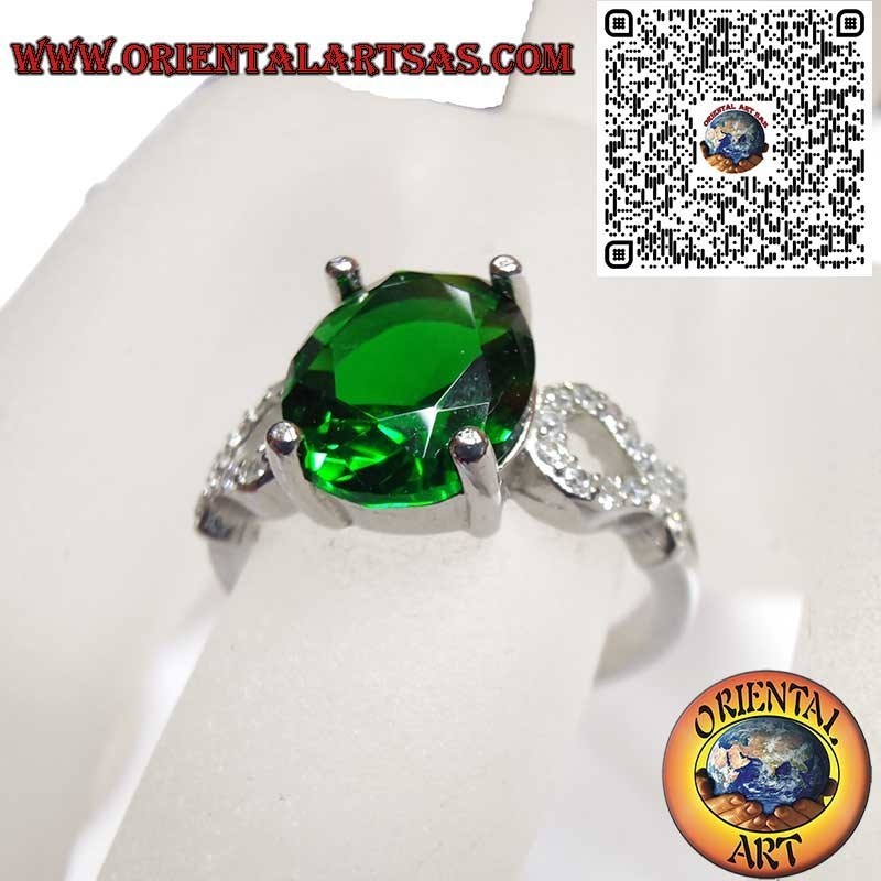 Silver 925 Oval Emerald Zircon Ring - Classic Luxury