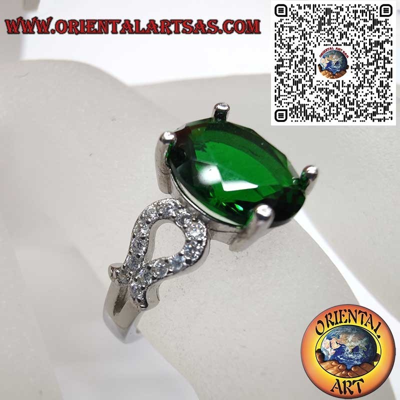 Silver 925 Oval Emerald Zircon Ring - Classic Luxury