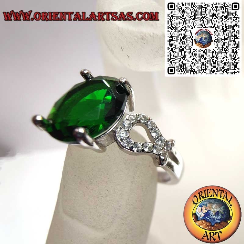 Anello Argento 925 Smeraldo Ovale Zirconi - Lusso Classico