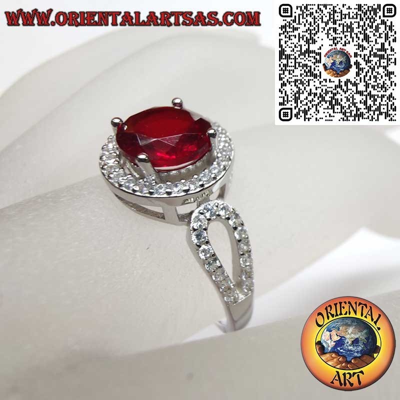 Anillo Plata 925 Rubí Redondo Circonitas - Lujo Pasión