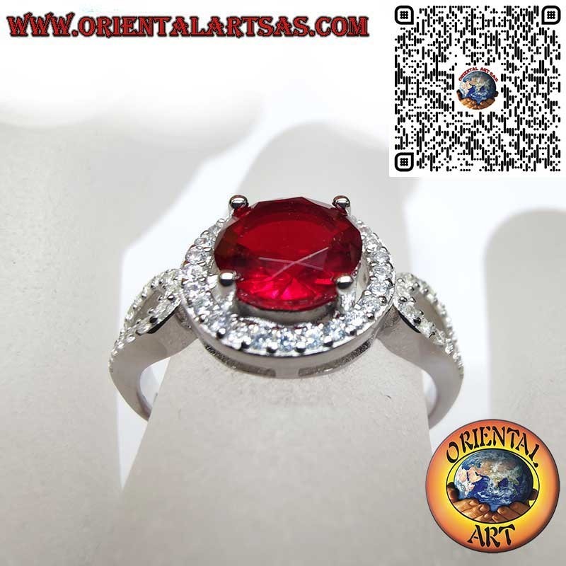 Anillo Plata 925 Rubí Redondo Circonitas - Lujo Pasión