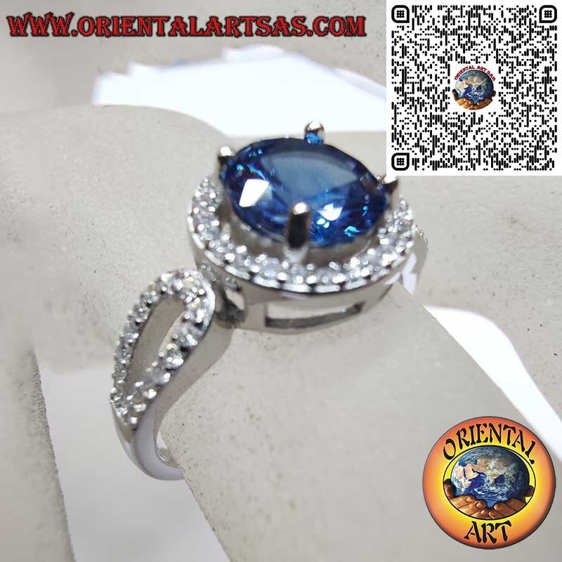 Anello Argento 925 Zaffiro Tondo Zirconi - Eleganza Classica