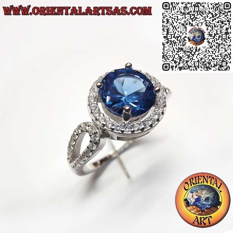 Anello Argento 925 Zaffiro Tondo Zirconi - Eleganza Classica