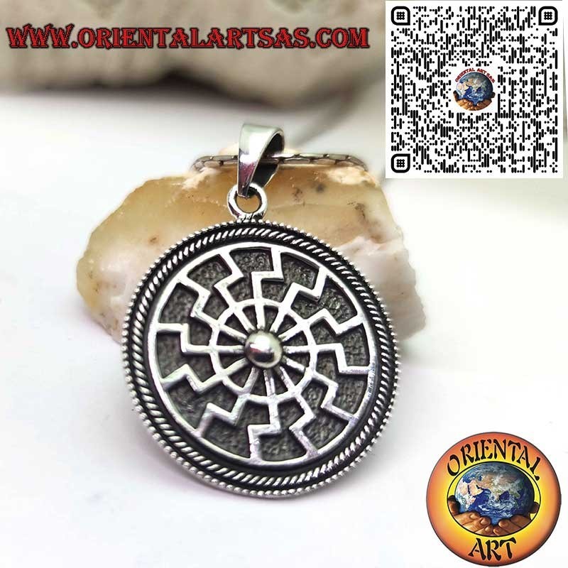 Pendentif Grande Roue Solaire Incrustée en Argent 925 - Symbole Cosmique