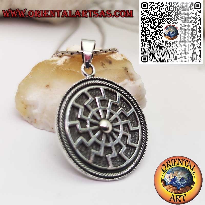 Silver 925 Black Sun Solar Wheel Pendant - Powerful Symbol