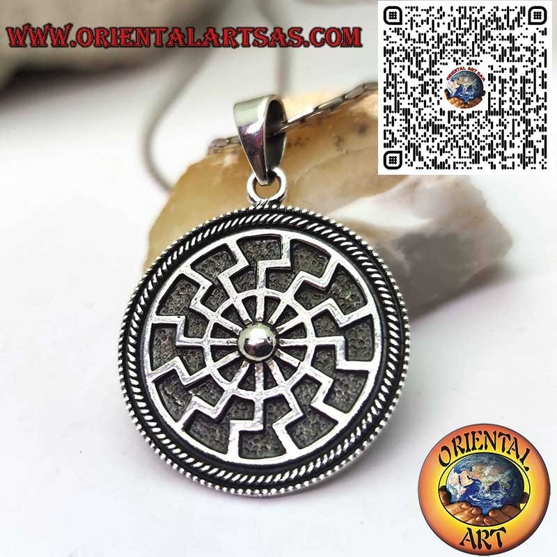 Silver 925 Black Sun Solar Wheel Pendant - Powerful Symbol