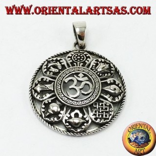Pendentif en argent, Om avec huit bons symboles épais (grands)