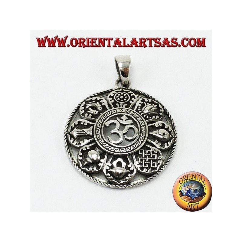 Pendentif en argent, Om avec huit bons symboles épais (grands)