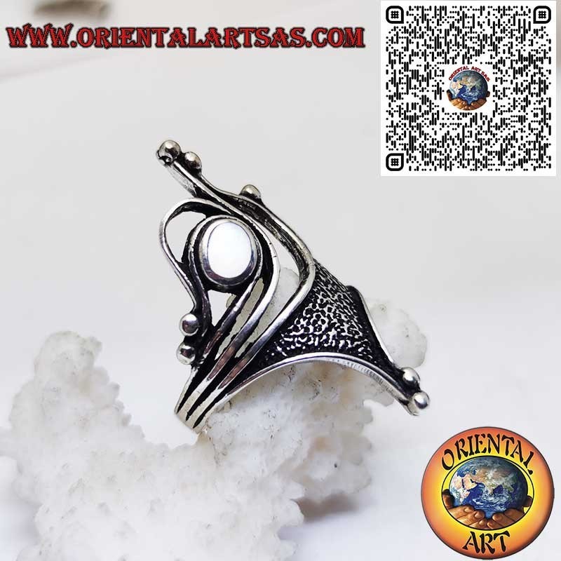 Anillo Plata 925 con Nácar | Diseño Escultural Oxidado Único