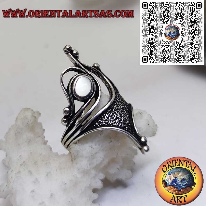 Bague Argent 925 Nacre | Design Sculptural Oxydé Style Art Nouveau