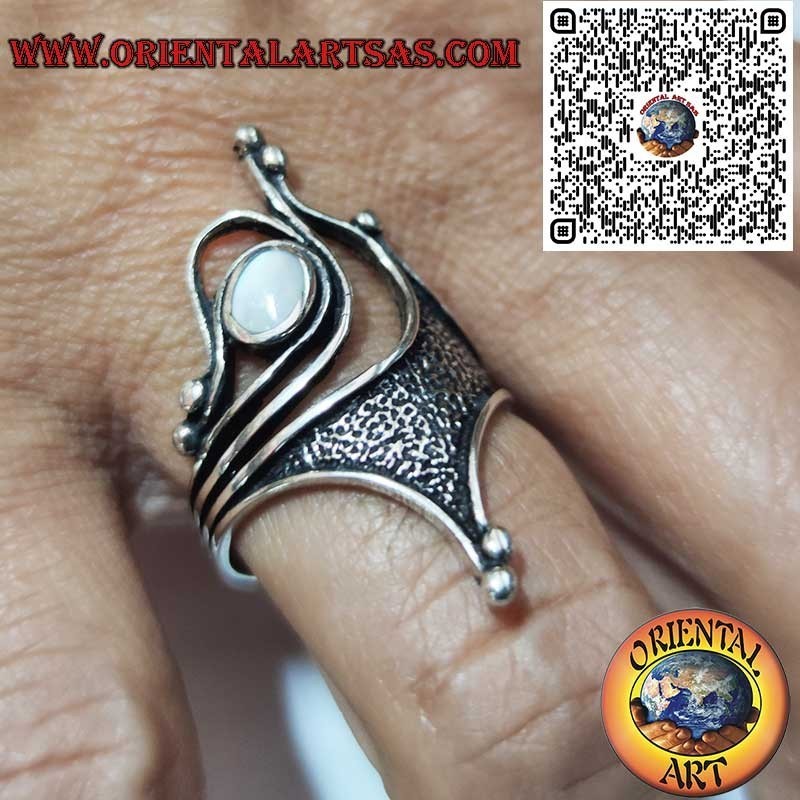 Anillo Plata 925 con Nácar | Diseño Escultural Oxidado Único